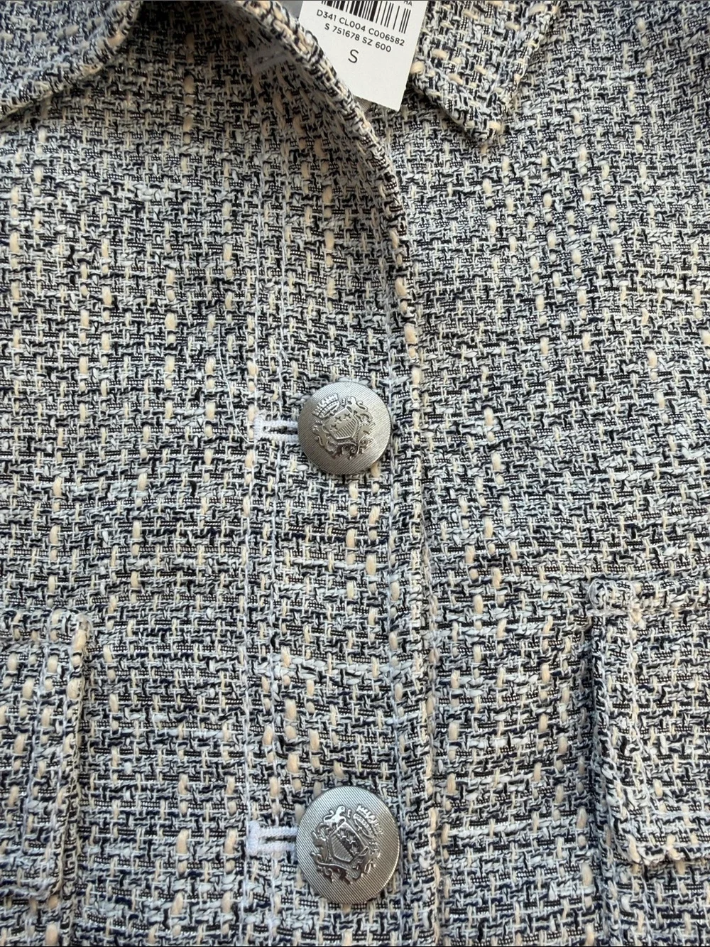 LOFT Gray Tweed Cropped Button-Front Jacket